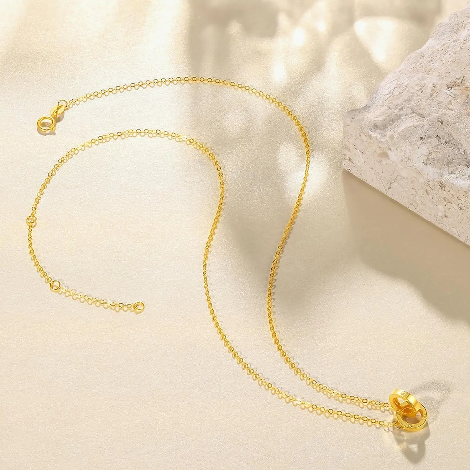 Adjustable Real Gold Gifts Wife Friend 18K Gold Necklace for Women Interlocking Circles Pendant Necklaces Infinity discount Chain Double Rings Choker Trendy Simple Minimalist Jewelry 