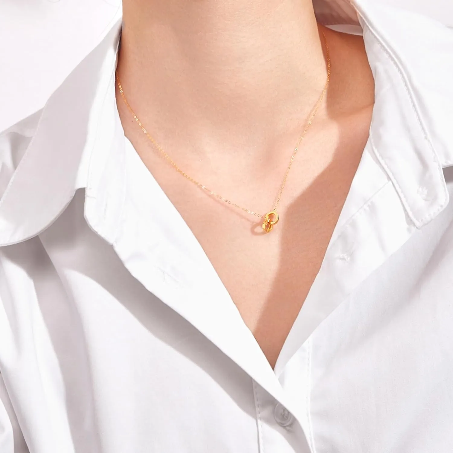 Adjustable Real Gold Gifts Wife Friend 18K Gold Necklace for Women Interlocking Circles Pendant Necklaces Infinity discount Chain Double Rings Choker Trendy Simple Minimalist Jewelry 