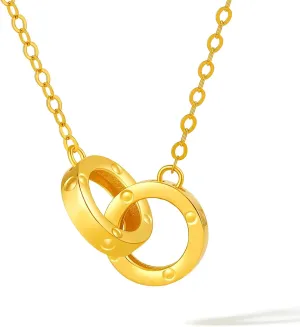 Adjustable Real Gold Gifts Wife Friend 18K Gold Necklace for Women Interlocking Circles Pendant Necklaces Infinity discount Chain Double Rings Choker Trendy Simple Minimalist Jewelry 