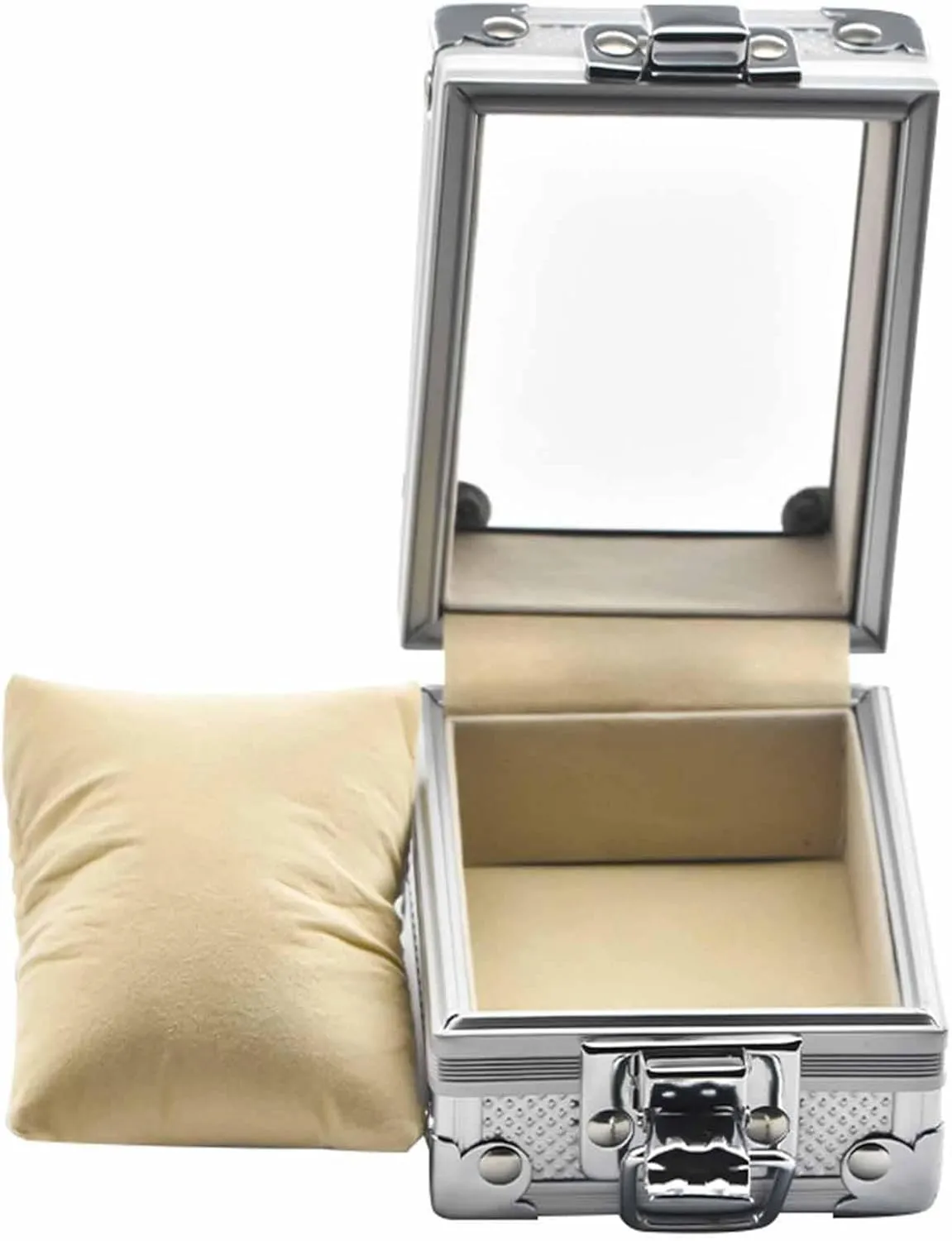 Alloy Jewelry Organizer with Removable cautious tannin deem Pillows, Gift for Watch Lovers 3.54x2.76x2.17inch jojomis Watch Box Men Display Storage Case with Transparent Top, Aluminum 