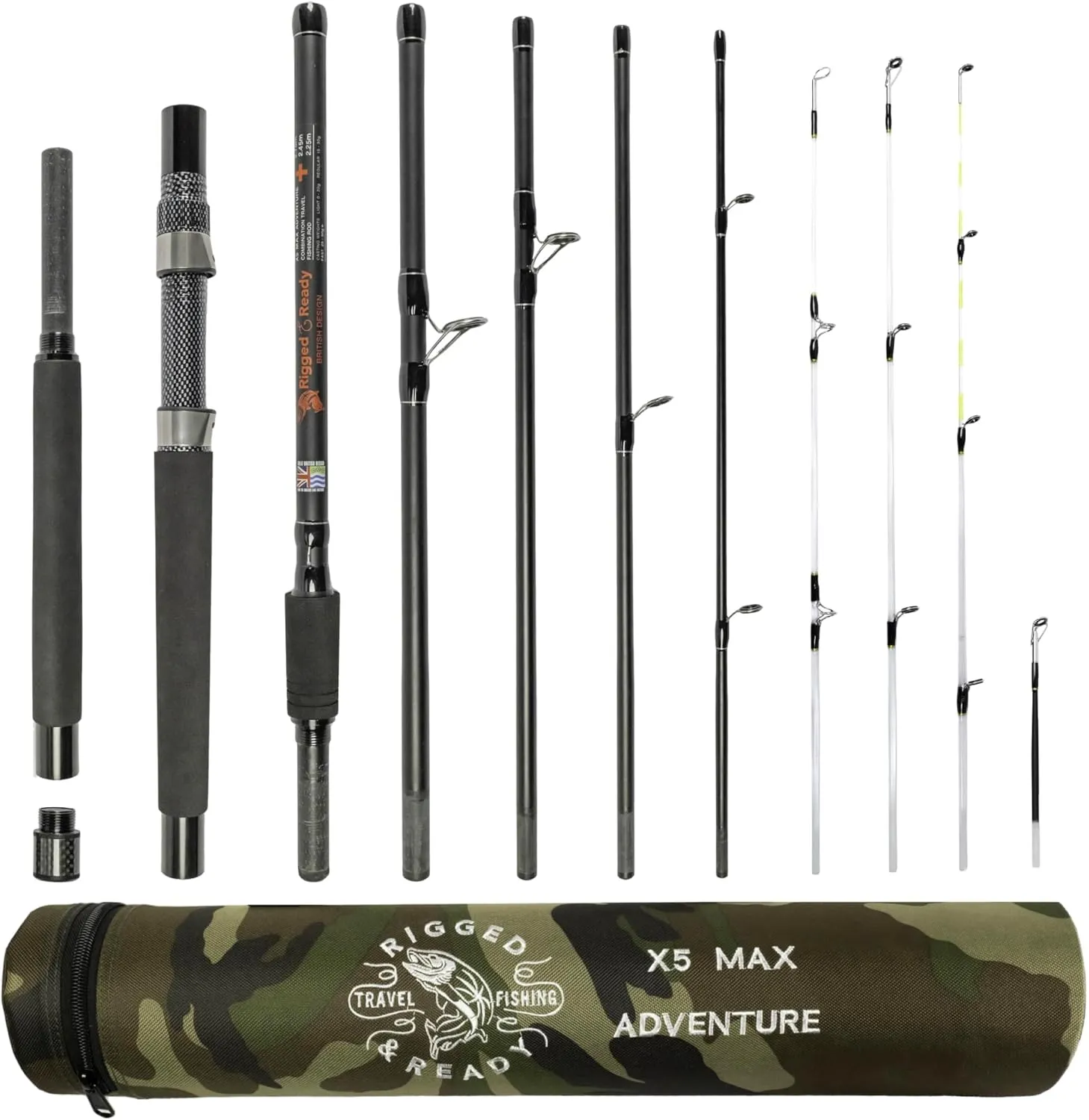 & 5 to 25 Techniques Freshwater & Saltwater Rigged leisure concern discolor & Ready X Series Travel Fishing Rods. 6 Super Compact, Multi-Functional, Portable, Spin, Bass, Carp, Lure, Float, Fly Combos   Poles. 4 or 6 Tips 