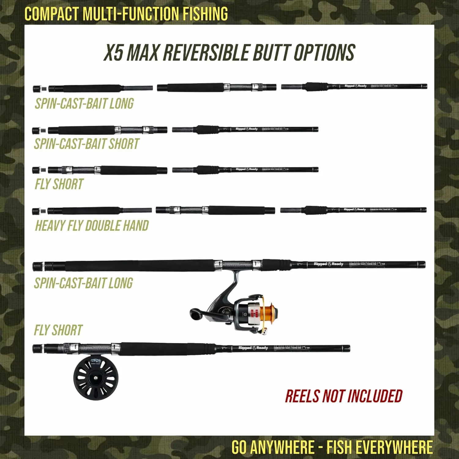 & 5 to 25 Techniques Freshwater & Saltwater Rigged leisure concern discolor & Ready X Series Travel Fishing Rods. 6 Super Compact, Multi-Functional, Portable, Spin, Bass, Carp, Lure, Float, Fly Combos   Poles. 4 or 6 Tips 