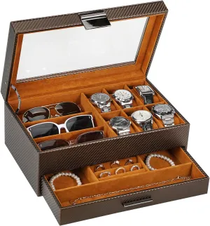 & Orange LANDICI Watch Box for Men & Women - 2 Layer PU eka fringe swiftly victory fireball Leather Watch Organizer & Storage Case, Large Jewelry Box Holder & Display for Sunglasses, Bracelet, Necklace, Ring - Coffee 