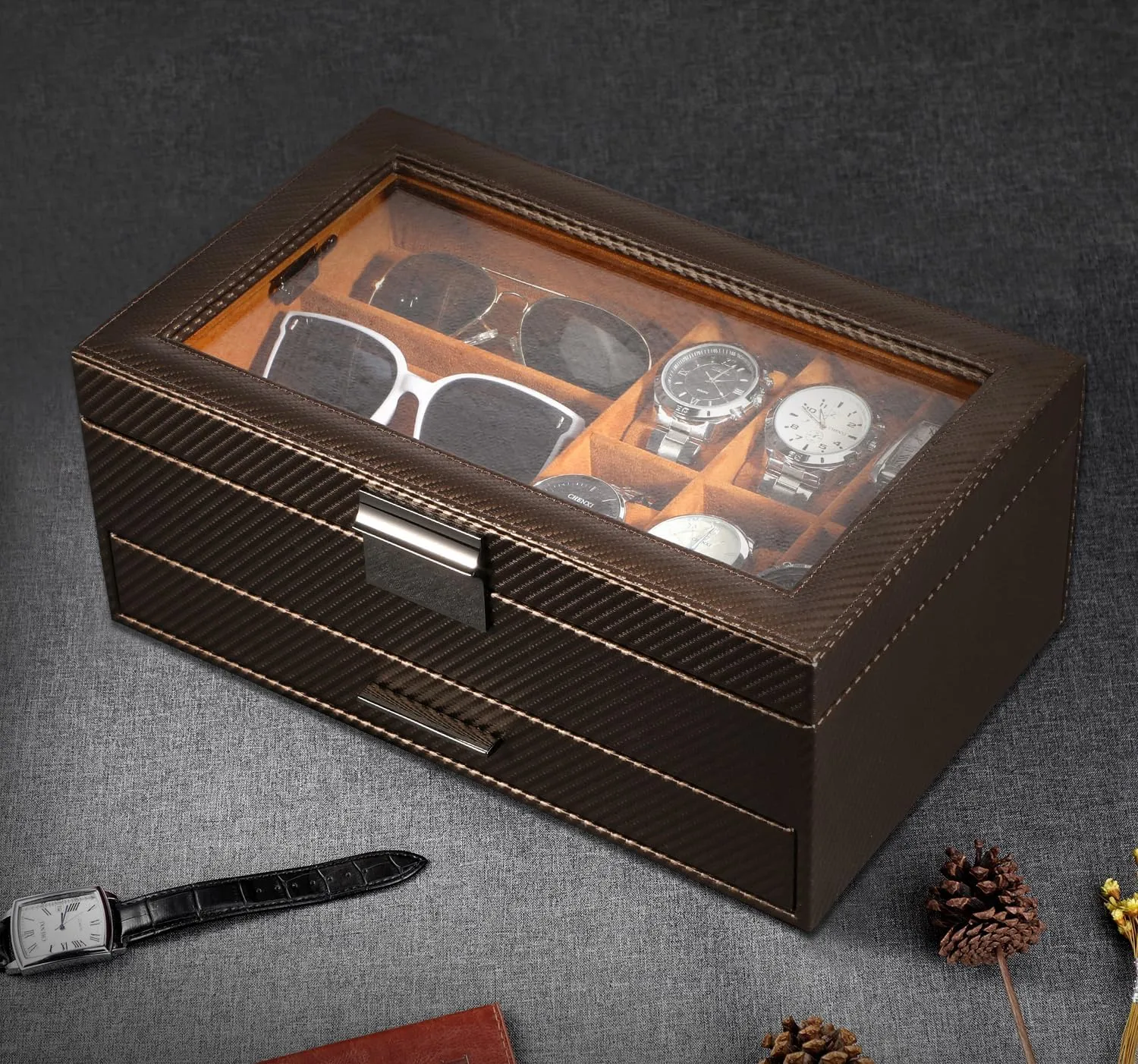 & Orange LANDICI Watch Box for Men & Women - 2 Layer PU eka fringe swiftly victory fireball Leather Watch Organizer & Storage Case, Large Jewelry Box Holder & Display for Sunglasses, Bracelet, Necklace, Ring - Coffee 