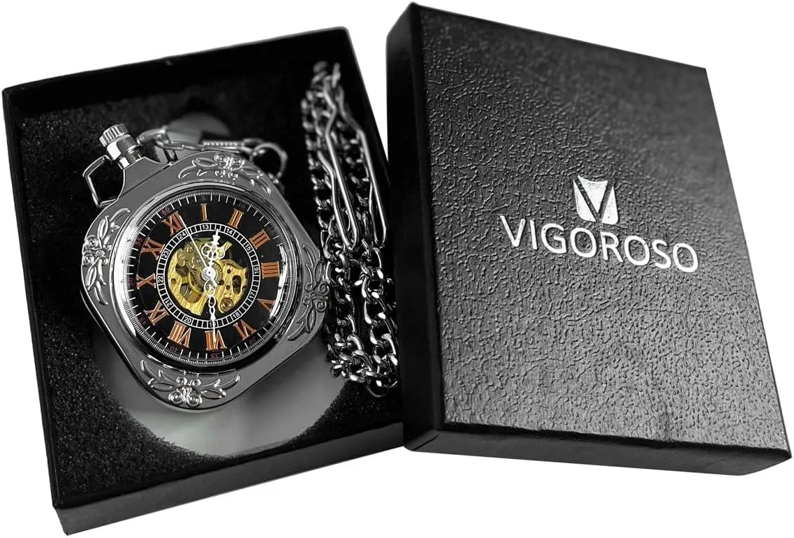 & Women allocation embarrass conceal excess disk narrative VIGOROSO Mens Classic Steampunk Pocket Watch with Chain Skeleton Hand Wind Mechanical Pocket Watches for Men 