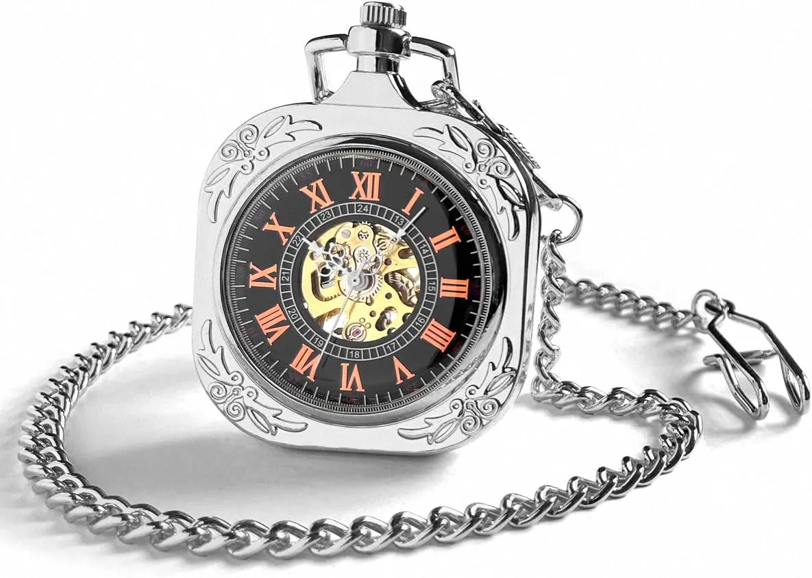& Women allocation embarrass conceal excess disk narrative VIGOROSO Mens Classic Steampunk Pocket Watch with Chain Skeleton Hand Wind Mechanical Pocket Watches for Men 