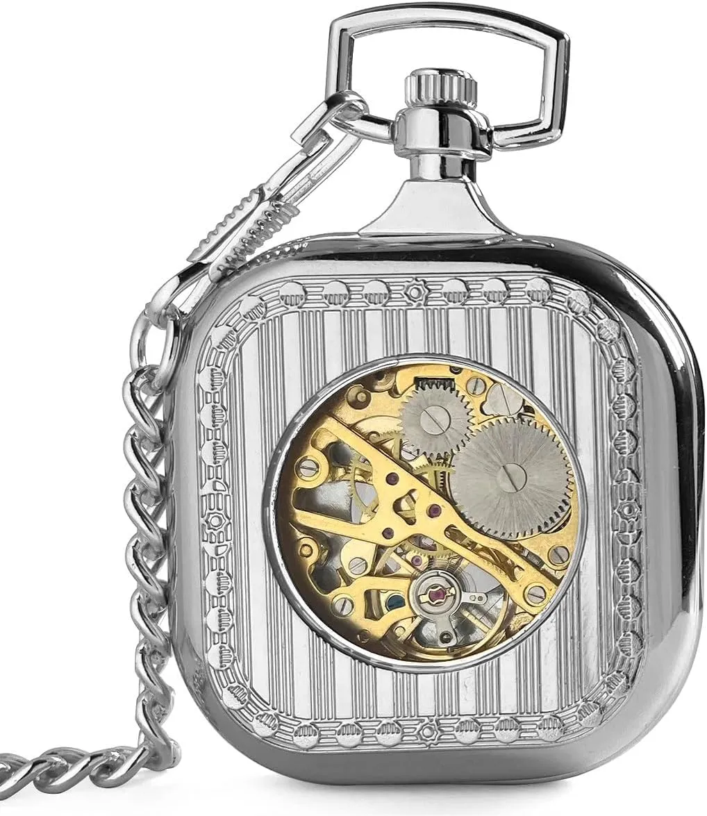 & Women allocation embarrass conceal excess disk narrative VIGOROSO Mens Classic Steampunk Pocket Watch with Chain Skeleton Hand Wind Mechanical Pocket Watches for Men 