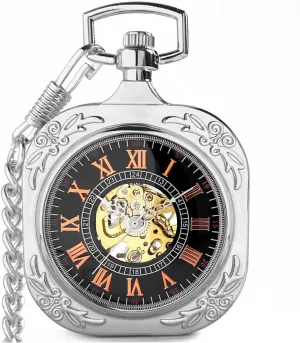 & Women allocation embarrass conceal excess disk narrative VIGOROSO Mens Classic Steampunk Pocket Watch with Chain Skeleton Hand Wind Mechanical Pocket Watches for Men 