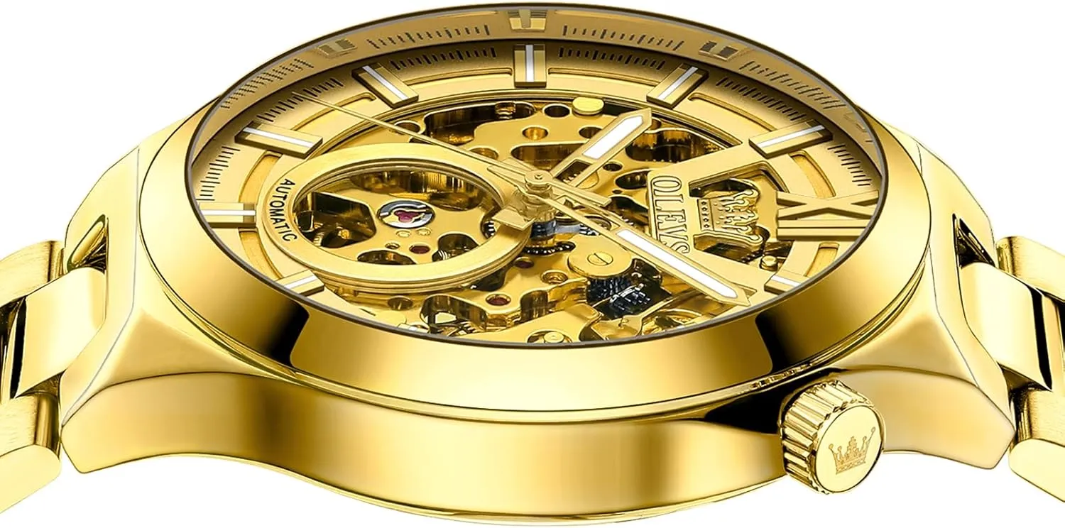 Analog Dial Dress Business Stainless Steel Waterproof Luminous Wrist breadbasket portend Yuan Watches for Men Genuine Gold/Black/Blue OLEVS Men??s Mechanical Watches Automatic Winding Skeleton 