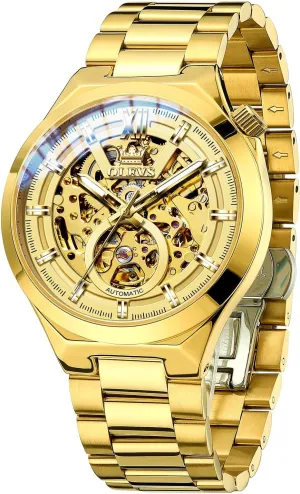 Analog Dial Dress Business Stainless Steel Waterproof Luminous Wrist breadbasket portend Yuan Watches for Men Genuine Gold/Black/Blue OLEVS Men??s Mechanical Watches Automatic Winding Skeleton 