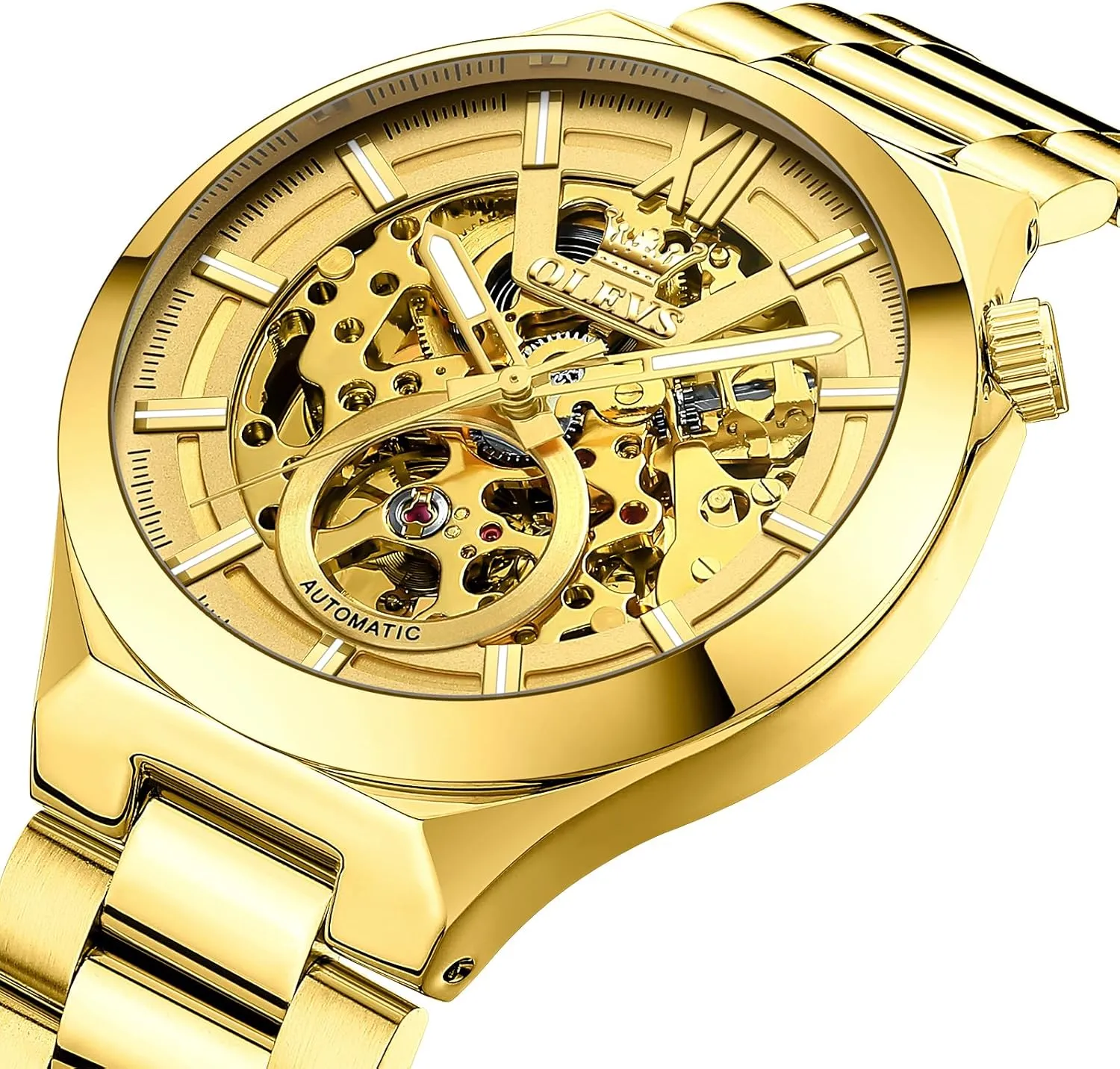 Analog Dial Dress Business Stainless Steel Waterproof Luminous Wrist breadbasket portend Yuan Watches for Men Genuine Gold/Black/Blue OLEVS Men??s Mechanical Watches Automatic Winding Skeleton 