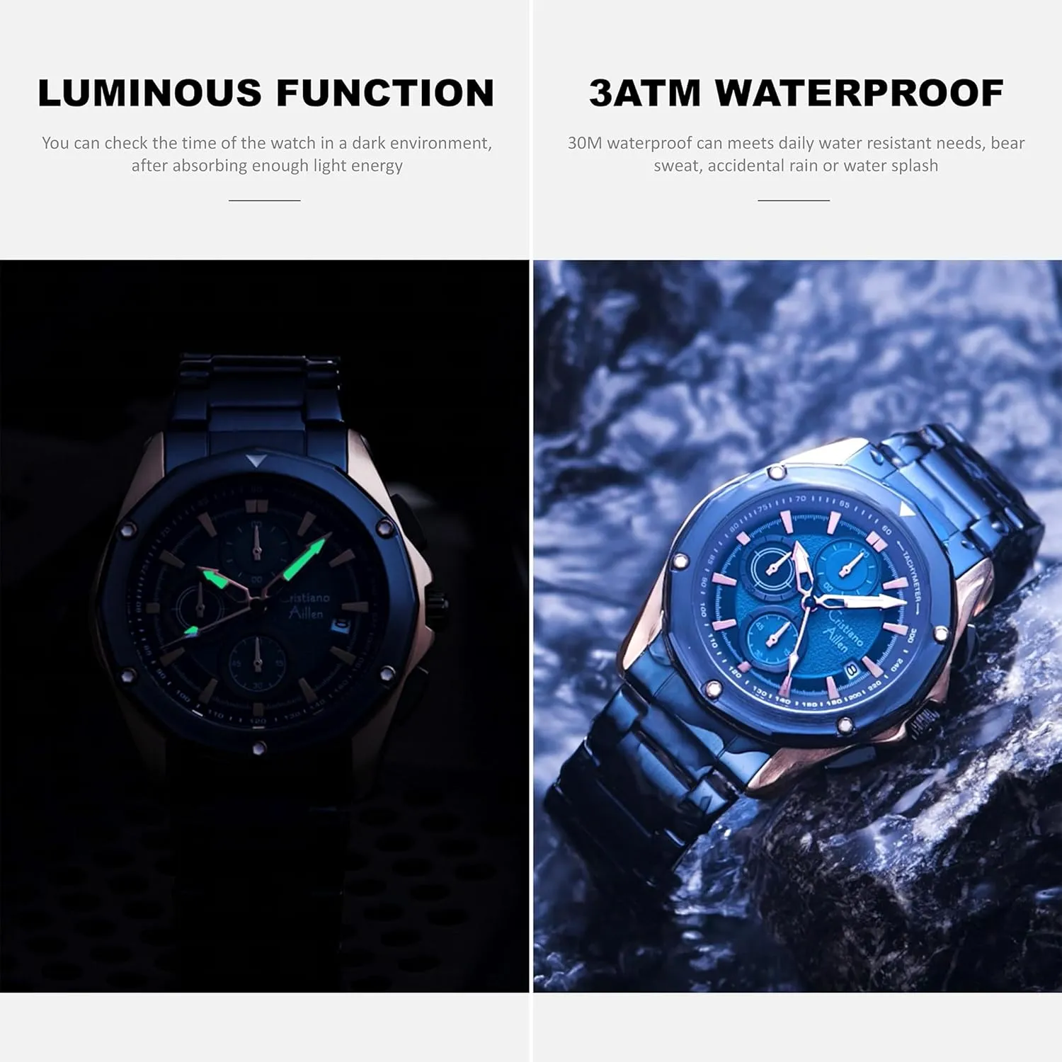 Analog Quartz Chronograph with Luminous, Date, Fashion Casual Sport Business Work Dress Mens Wrist Watch Luxury Gift Watches for Men tempt drawback range cow Waterproof Stainless Steel 