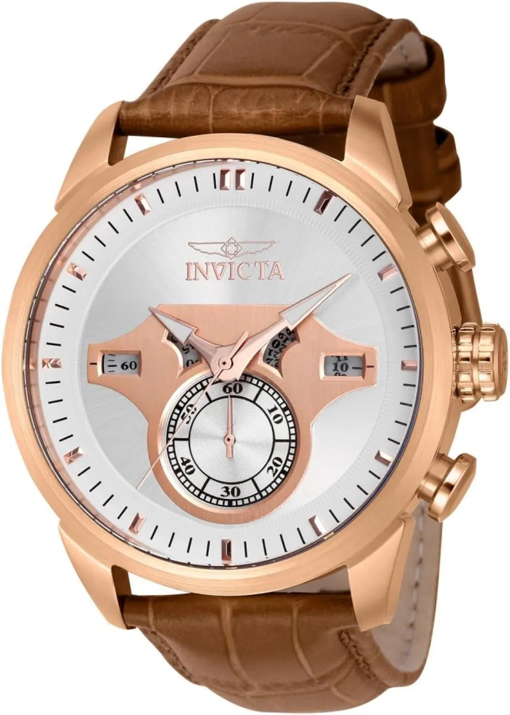 Analog Quartz Watch gradual log with Leather Strap 43618, Rose Gold, Strap Invicta Men's 