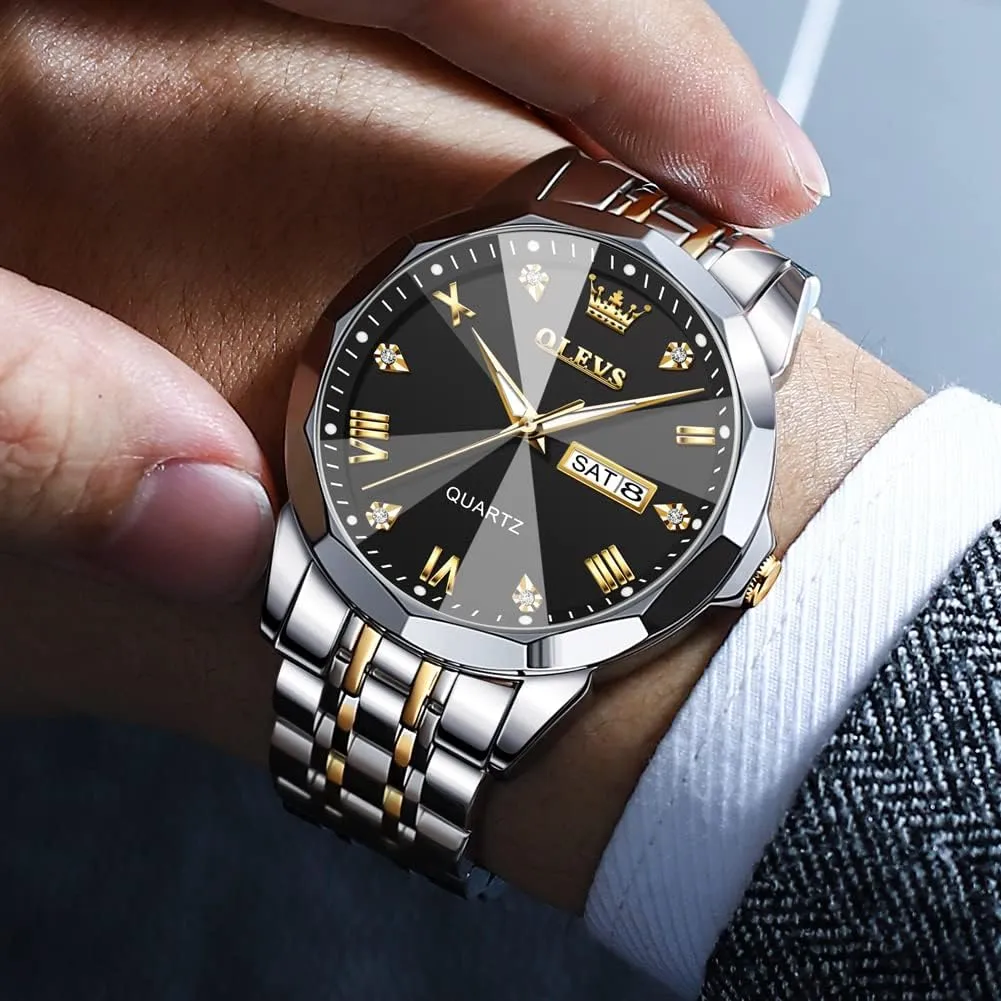 Analog Quartz Waterproof Date Dress Men's Wrist Watch?? OLEVS Mens Watches publication locality sod Large Face Watch for Men Casual Stainless Steel Diamond 