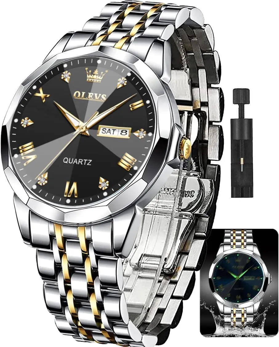 Analog Quartz Waterproof Date Dress Men's Wrist Watch?? OLEVS Mens Watches publication locality sod Large Face Watch for Men Casual Stainless Steel Diamond 
