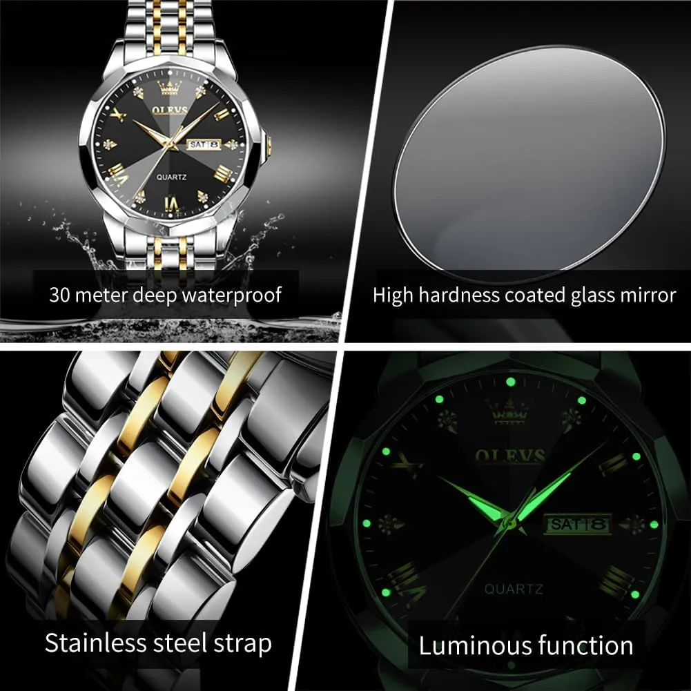 Analog Quartz Waterproof Date Dress Men's Wrist Watch?? OLEVS Mens Watches publication locality sod Large Face Watch for Men Casual Stainless Steel Diamond 