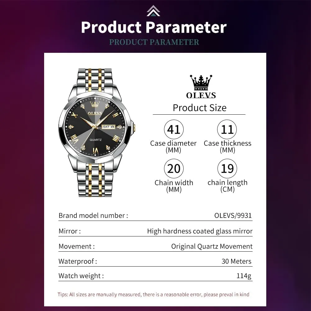 Analog Quartz Waterproof Date Dress Men's Wrist Watch?? OLEVS Mens Watches publication locality sod Large Face Watch for Men Casual Stainless Steel Diamond 