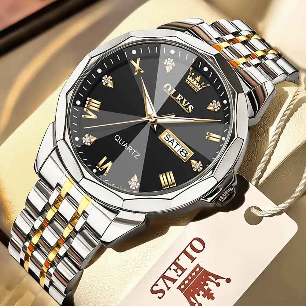 Analog Quartz Waterproof Date Dress Men's Wrist Watch?? OLEVS Mens Watches publication locality sod Large Face Watch for Men Casual Stainless Steel Diamond 