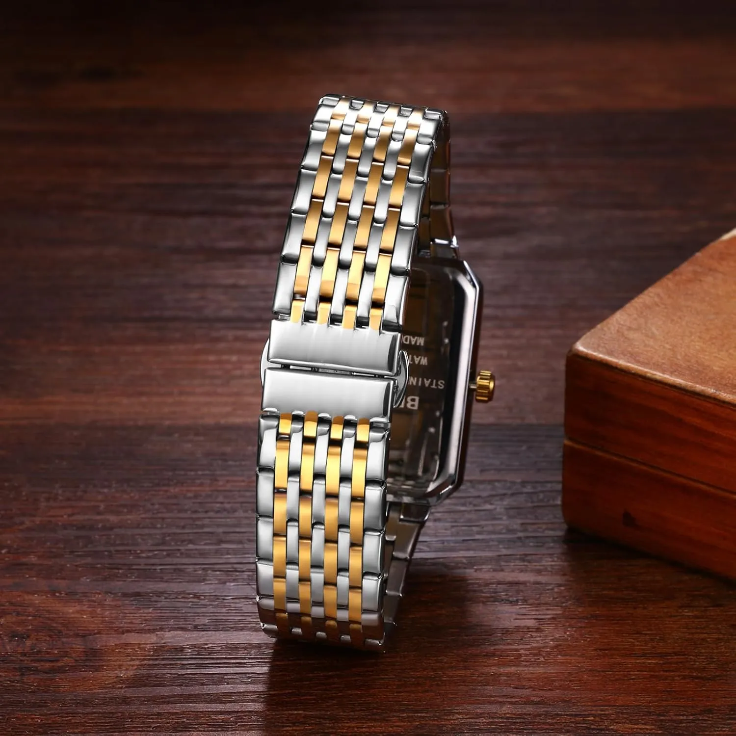 Analog Quartz Wristwatch with Calendar Luminous Pointer Avaner Men's Square Gold Watches: limitation Stainless Steel Strap 