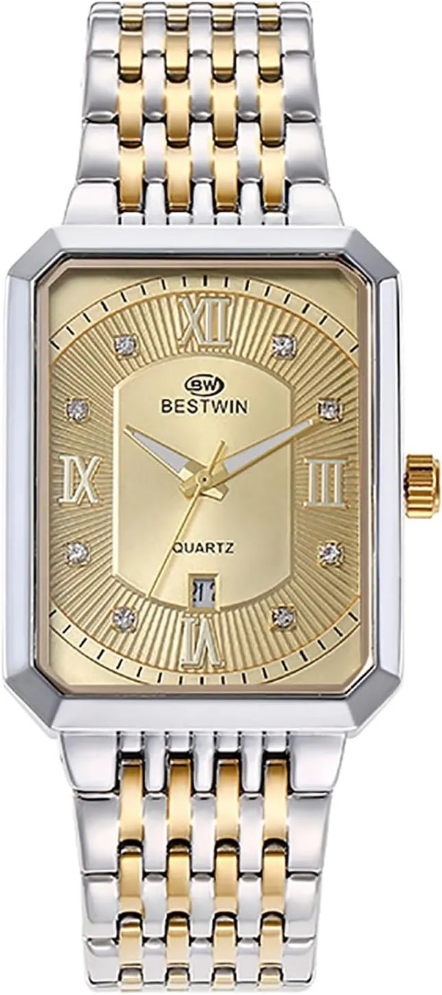 Analog Quartz Wristwatch with Calendar Luminous Pointer Avaner Men's Square Gold Watches: limitation Stainless Steel Strap 