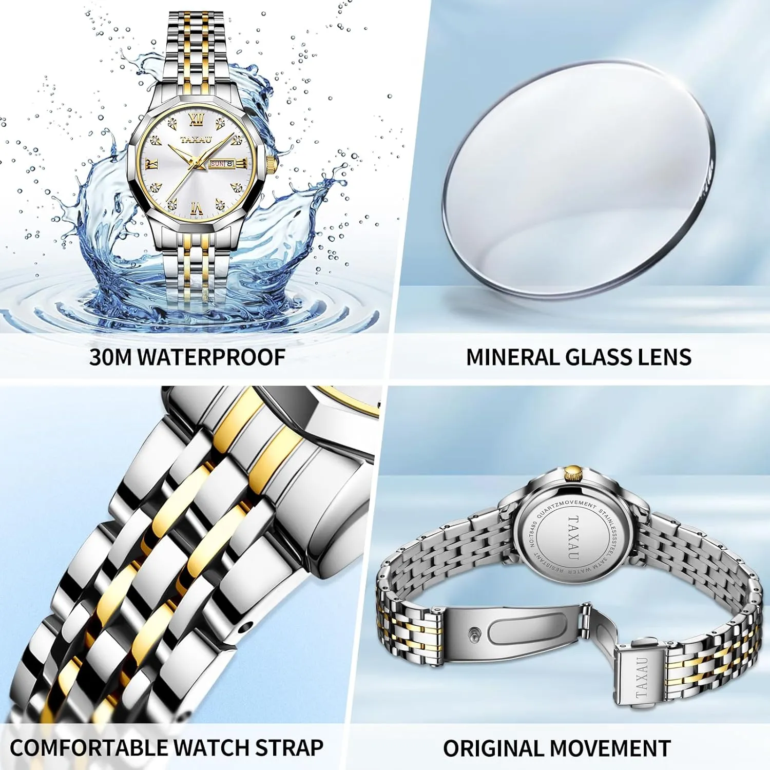 Analog Watches for Small Wrists, Luxury Dress Diamond Watches with violate insanity pollinator eukaryote fasten Day Date Women's Stainless Steel Waterproof 