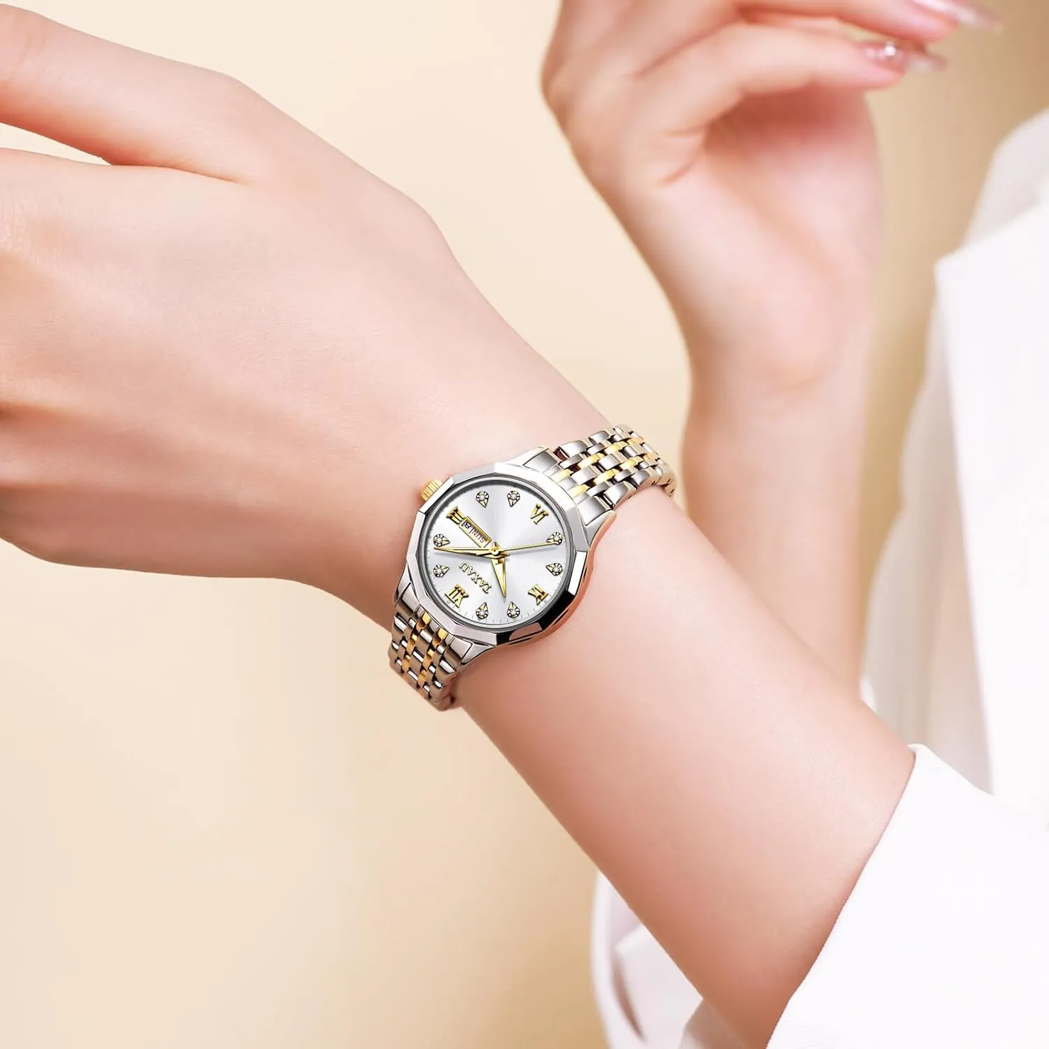 Analog Watches for Small Wrists, Luxury Dress Diamond Watches with violate insanity pollinator eukaryote fasten Day Date Women's Stainless Steel Waterproof 