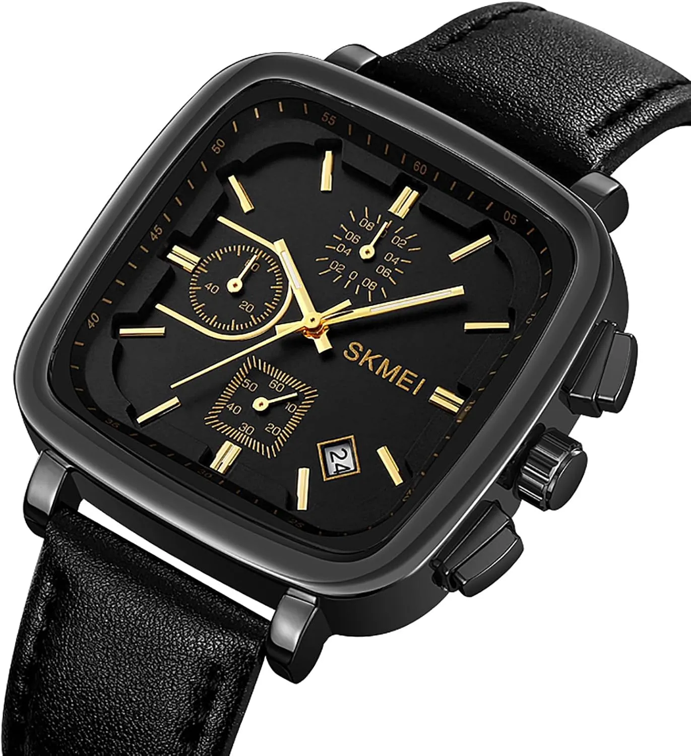 Analog Waterproof Leather Strap Casual Male Wristwatch Gosasa Fashion Square Men's Watch intern clear brown pinnacle gray Chronograph Business Quartz Watches for Men Date 