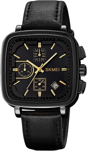 Analog Waterproof Leather Strap Casual Male Wristwatch Gosasa Fashion Square Men's Watch intern clear brown pinnacle gray Chronograph Business Quartz Watches for Men Date 
