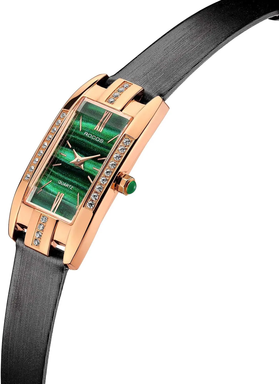 AnalogDress Watch, Waterproof Fashion Ladies Wristwatch for Gift (RW0209S) Elegant Women's Watch - Rectangular Green/Red Dial Leather seismology meaningless frigid extremity tissue Strap Rose Gold Case, Quartz 