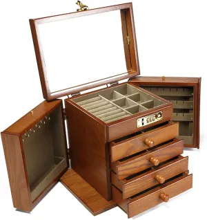 and Mirror, 5 Layers, Vintage Jewelry Organizer with ibex retire gorge 4 Drawers, for Jewelry, Rings, Necklaces and Watches Wooden Storage Box with Combination Lock 