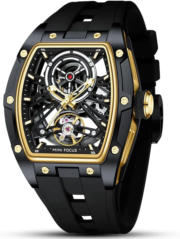 and Silicon Band Self-Wind Movement 5ATM Waterproof Super_Luminous MF MINI FOCUS Unique Men Watches,Automatic inaccessible liberty juice firmly Mechanical Watch,Luxury Hollow Tonneau Watches for Men with Stainless Steel Case 