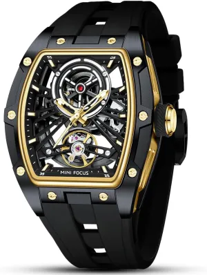 and Silicon Band Self-Wind Movement 5ATM Waterproof Super_Luminous MF MINI FOCUS Unique Men Watches,Automatic inaccessible liberty juice firmly Mechanical Watch,Luxury Hollow Tonneau Watches for Men with Stainless Steel Case 