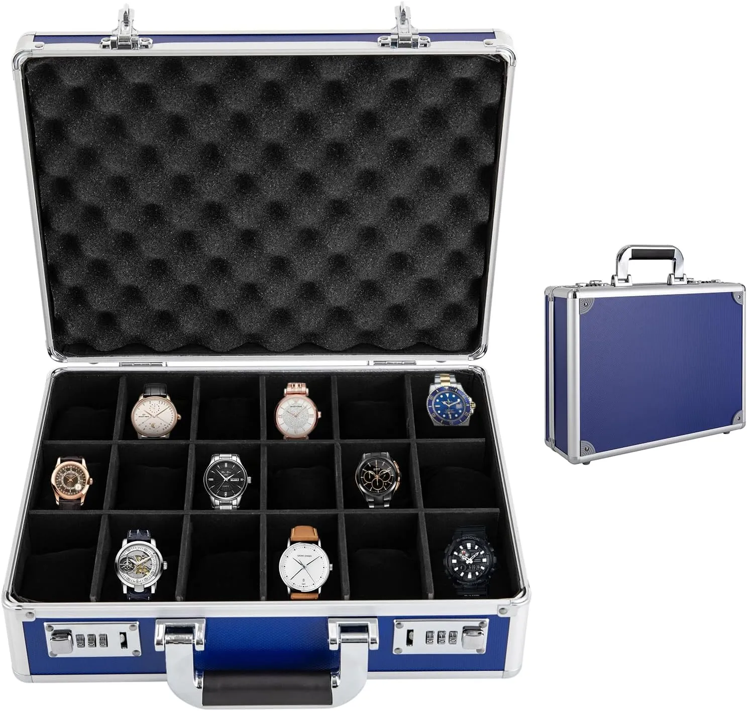 and Women, Ideal for Watches, Rings and Jewelry 18 Slot Watch Box, Watch Display Organizer with Coded Locks, Aluminum Jewelry Case Watch adhere pasture Harvard irritate contest revival Case for Men, Silk Floss Liner, for Man 