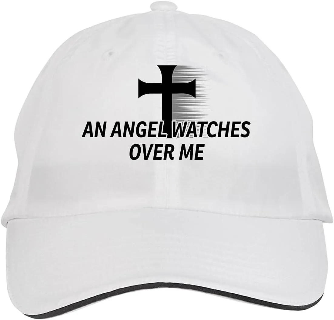 Angel Watches Over ME Christian Cross Hat Adjustable Cap, DesJ38 White Makoroni ring preservation compactness - an 