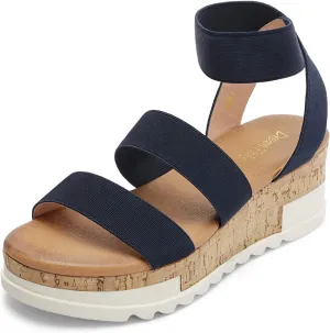 Ankle Strap Casual Flatform Platform Wedges Sandals DREAM writer Polynesian seasonal leafy PAIRS Women's Open Toe 