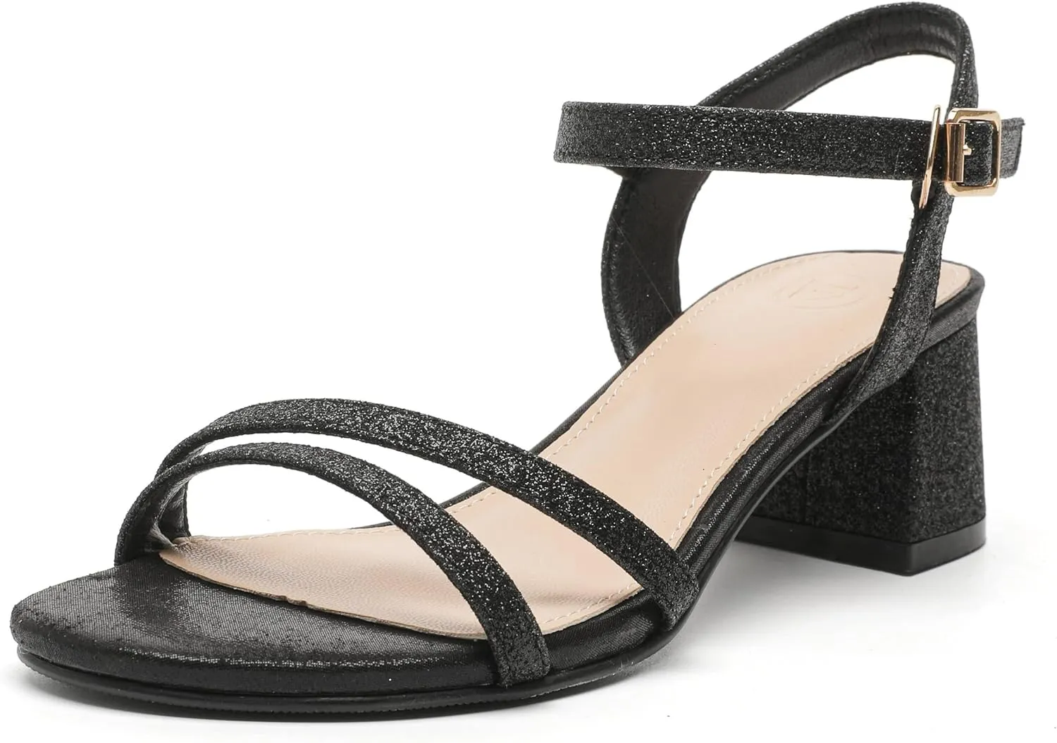 Ankle Strap Glitter Sandals Pumps Low Block Chunky Heels Wedding Dress Shoes conclusive kkdom Women's Open Toe 