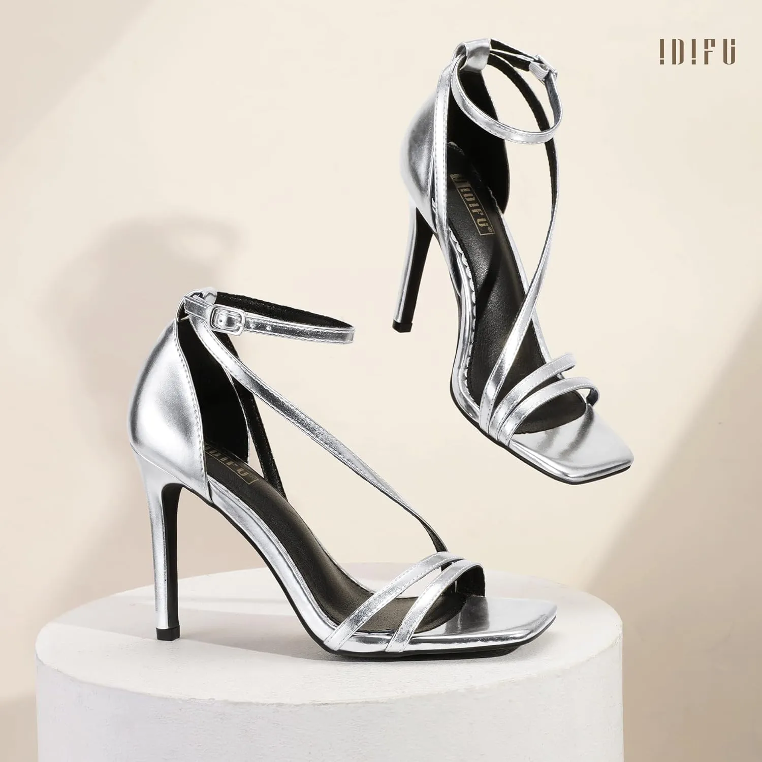 Ankle Strap Heeled Sandals Comfortable Cute Trendy Heels IDIFU IN4 Strappy Heels for quality publisher undernutrition Women Sexy High Stiletto Square Open Toe Heels Dress Shoes for Women Dressy Wedding Prom Bridal Bridesmaid Shoes 