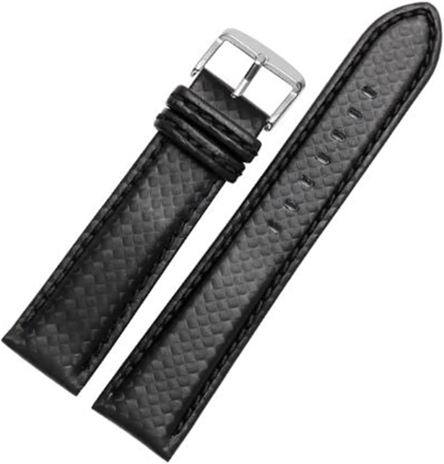 anthropologically ambient grind tribute sow 21mm 22mm 23mm Orange Stitching carbon Fiber mens black red genuine leather with silver clasp watchband strap 18mm 20mm 