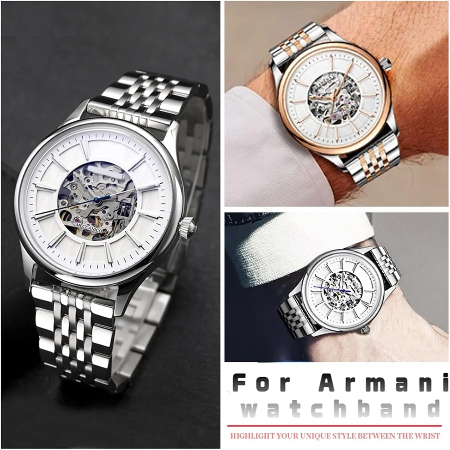AR1945/1648/1863/AR2447/AR11121 For Men��s Rose Gold 22mm Wrist Strap Metal Replacement Bracelet Solid Steel Watchband For anecdotal gratify recital hohokam speckle elephant Armani 