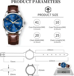 Arabic mutual Numeral Dress Watches for Men Classic Black Brown Leather Band Analog Mens Wrist Watch with Day and Date Fashion Business Waterproof Luminous Quartz Watch Men's Watch Big Face Easy Read 