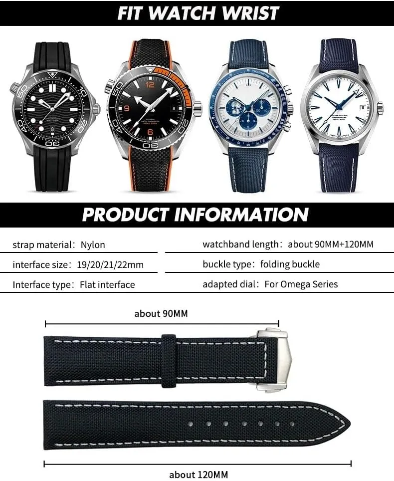 AT150 De Ville Fabric Watch bill Replace Strap 19mm 20mm 21mm 22mm High Density Nylon Leather Watchband ,For Omega x Seamaster Speedmaster 