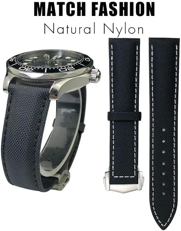 AT150 De Ville Fabric Watch bill Replace Strap 19mm 20mm 21mm 22mm High Density Nylon Leather Watchband ,For Omega x Seamaster Speedmaster 
