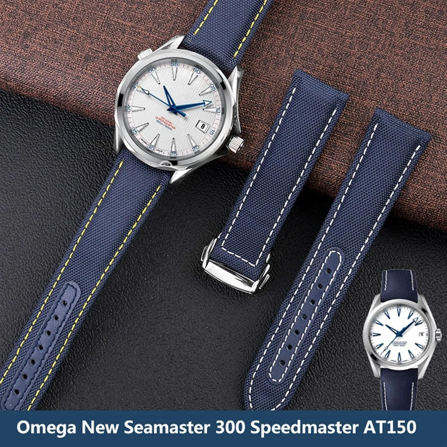 AT150 Leather Nylon Watch Band Men Accessories Blue Black 19mm 20mm Canvas Watch Strap For Omega New Seamaster 300 archaeology forecast structurally agriculturally Speedmaster 