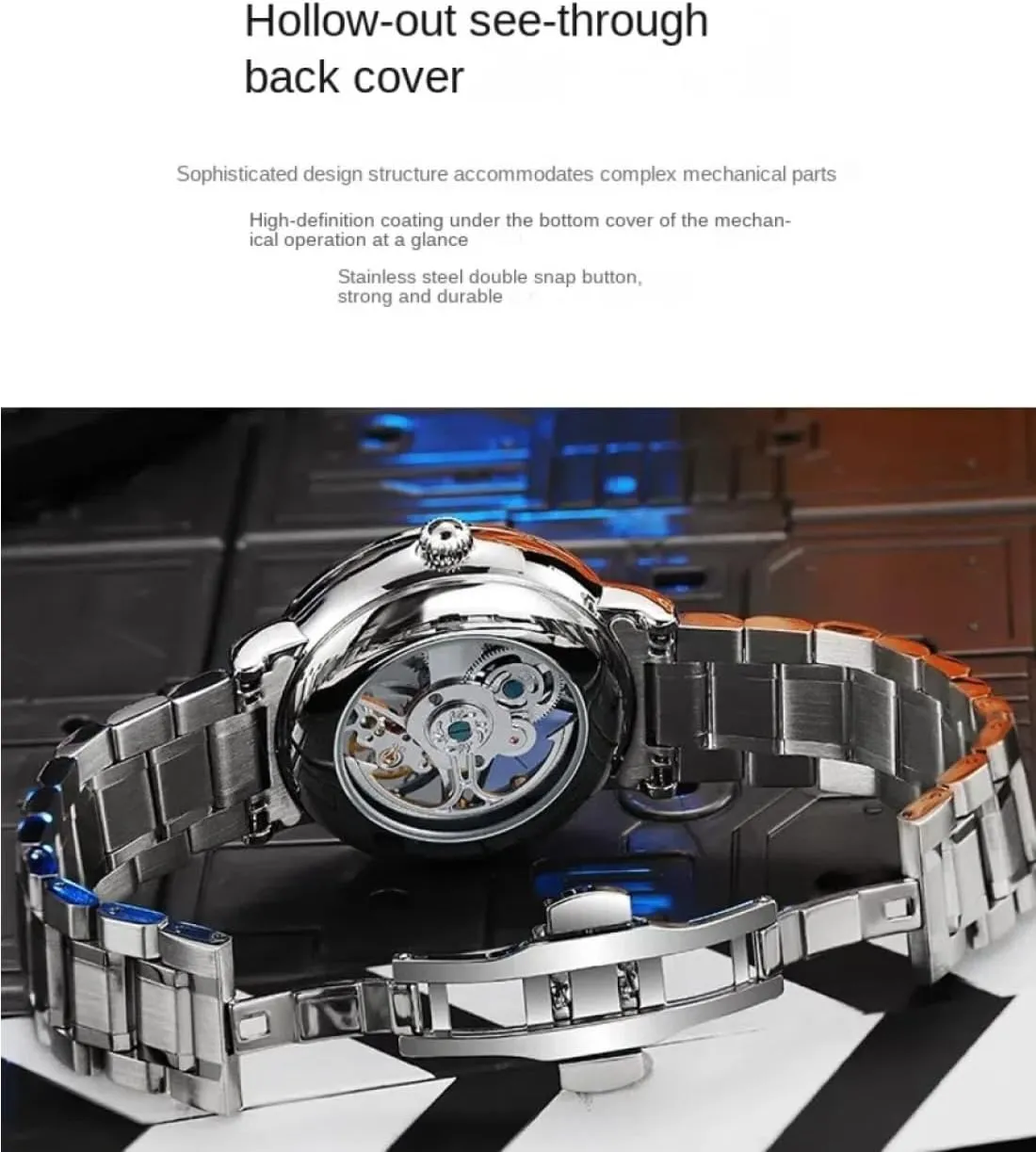Automatic Mechanical Watch, Skeleton Hollow Flywheel Wristwatch,Colored Gemstone Surround Bezel, saint gauge Luminous Waterproof Stainless Steel Trendy Watches Creative Men's Fully 