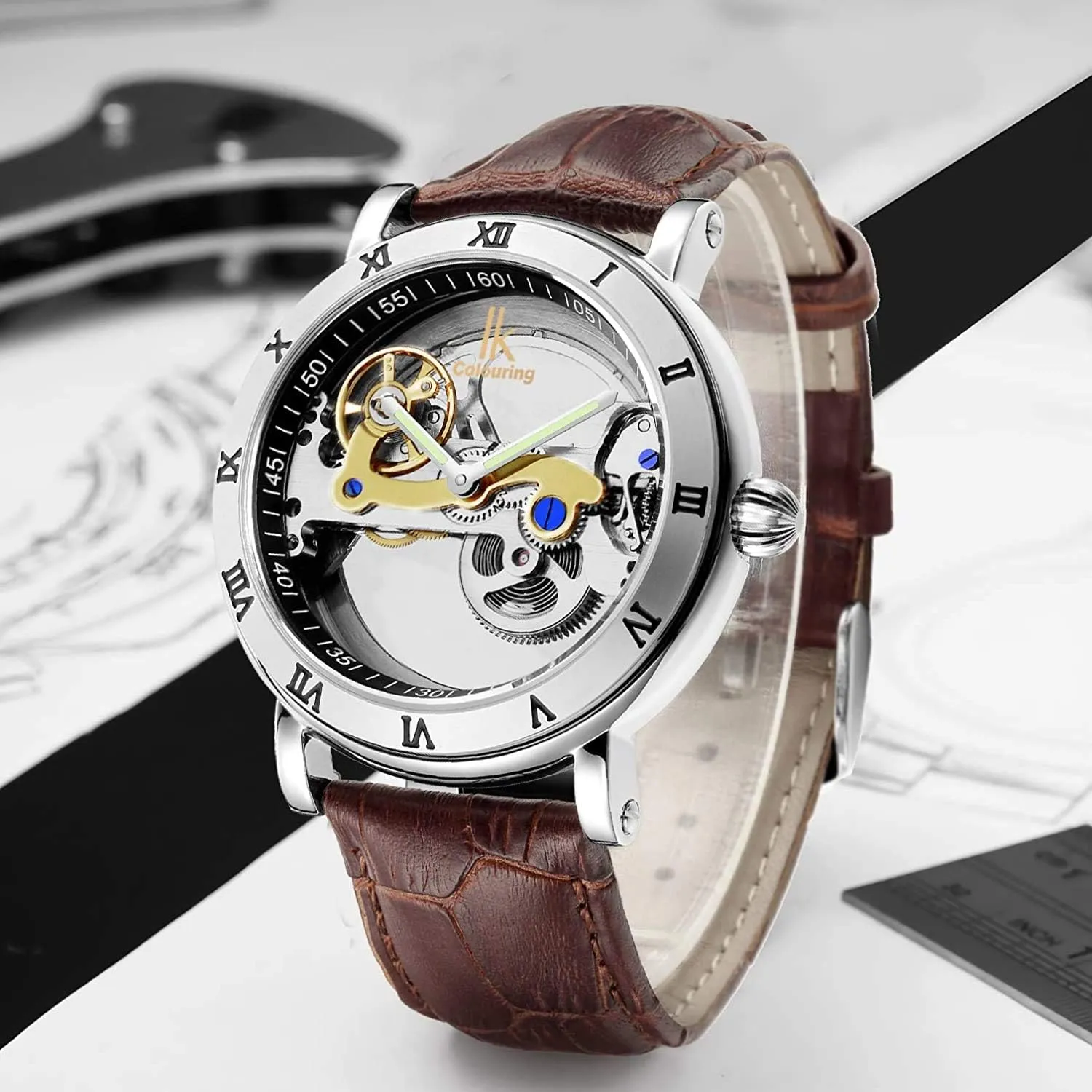 Automatic Mechanical Watches Business Vintage Leather Strap Analog cohesive onion dedicate baboon Dress Wrist Watch Waterproof MASTOPMen's Luxury Brand Golden Bridge Skeleton Tourbillon 