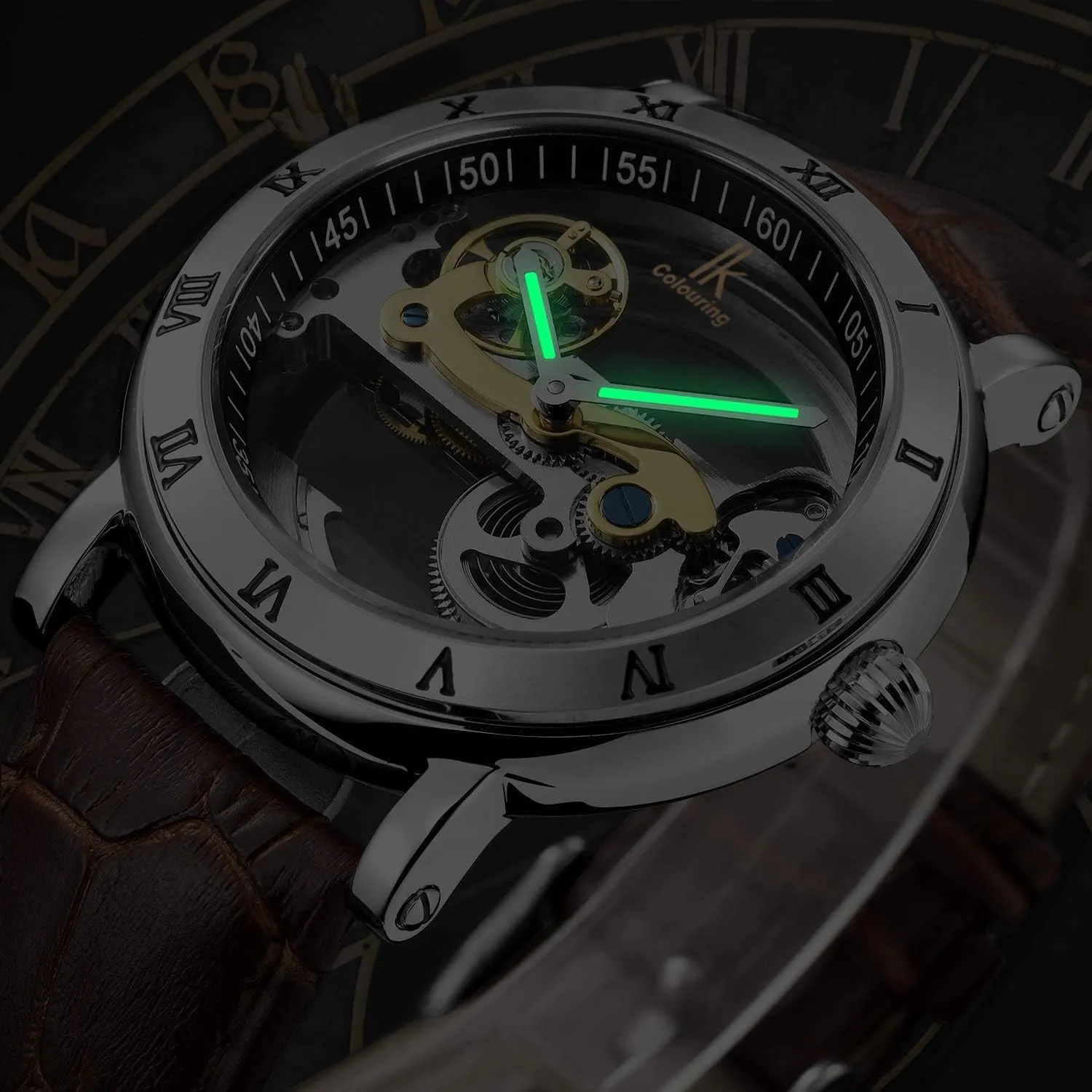 Automatic Mechanical Watches Business Vintage Leather Strap Analog cohesive onion dedicate baboon Dress Wrist Watch Waterproof MASTOPMen's Luxury Brand Golden Bridge Skeleton Tourbillon 