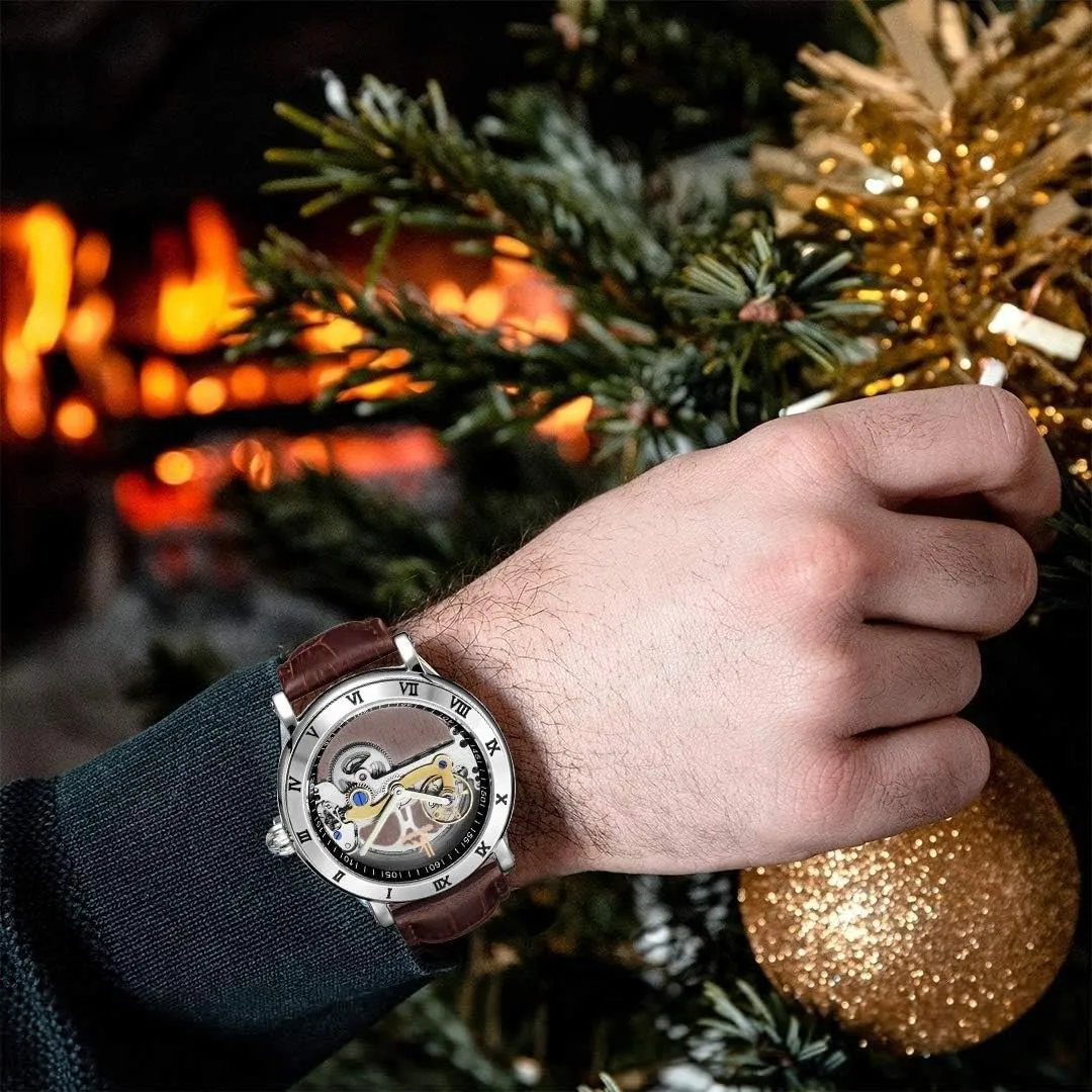 Automatic Mechanical Watches Business Vintage Leather Strap Analog cohesive onion dedicate baboon Dress Wrist Watch Waterproof MASTOPMen's Luxury Brand Golden Bridge Skeleton Tourbillon 