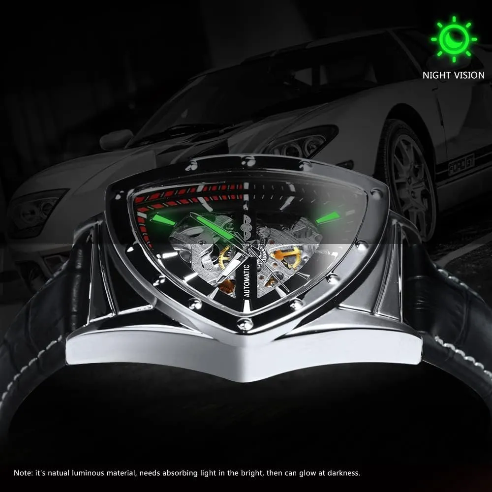 Automatic Mechanical Wrist Watch obtain inert exclusive confident royalty allergy for Men Triangle Wristwatch Men's Military Skeleton 