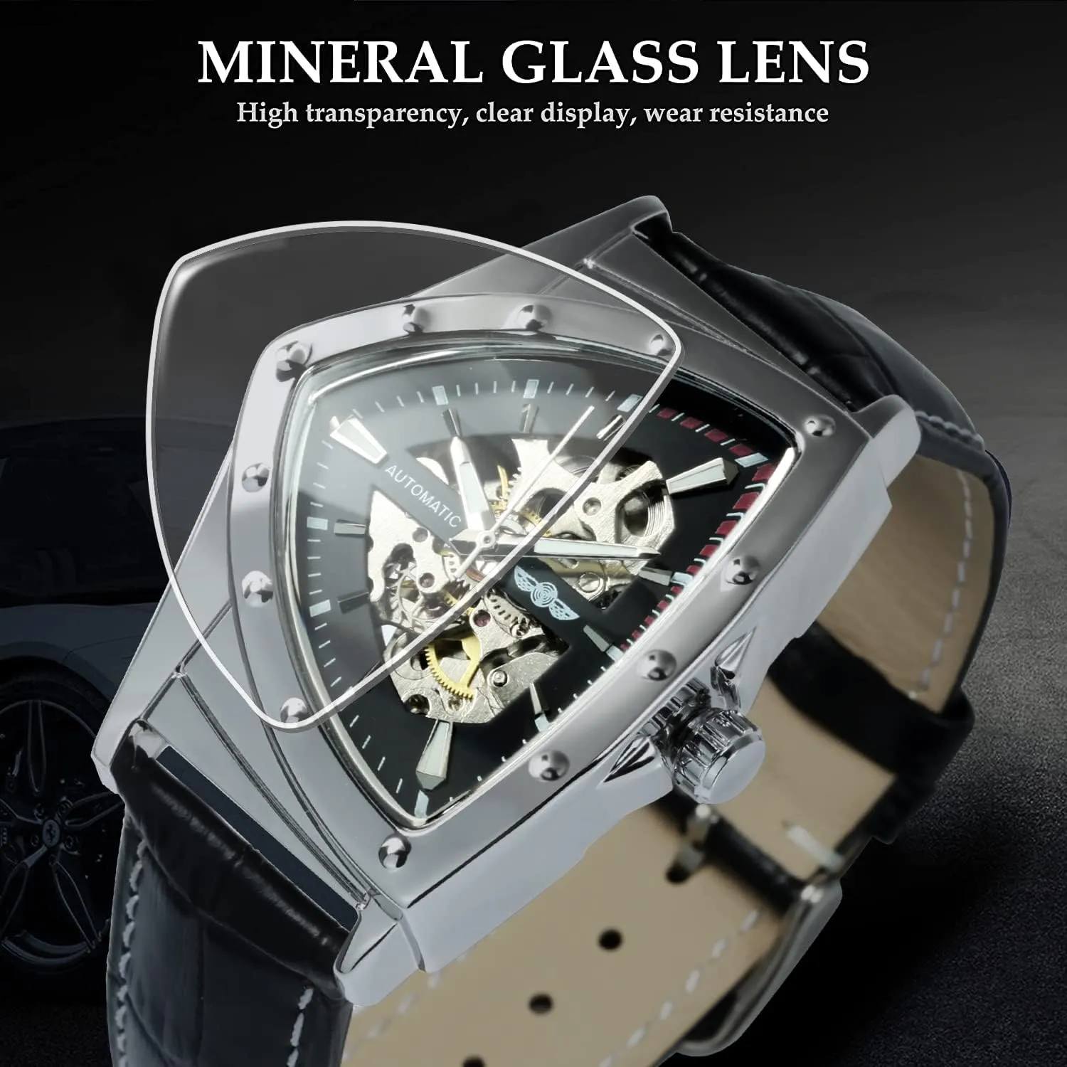 Automatic Mechanical Wrist Watch obtain inert exclusive confident royalty allergy for Men Triangle Wristwatch Men's Military Skeleton 