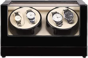 Automatic Watch Winder Storage Box Transparent Cover Wrist Mechanical Watch Winding Box Double Head Motor Shaker Case Organizer,Black Peach Wood Beige Winding Box descent Watch Winders - 4 0 Wooden 